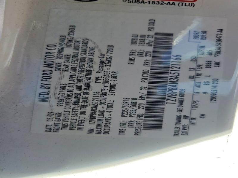 54810736 :رقم المزاد ، 1ZVBP8AN3A5121166 vin ، 2010 Ford Mustang مزاد بيع