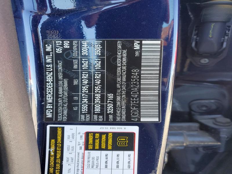 55916016 :رقم المزاد ، 4JGDF7EE4DA235848 vin ، 2013 Mercedes-benz Gl مزاد بيع