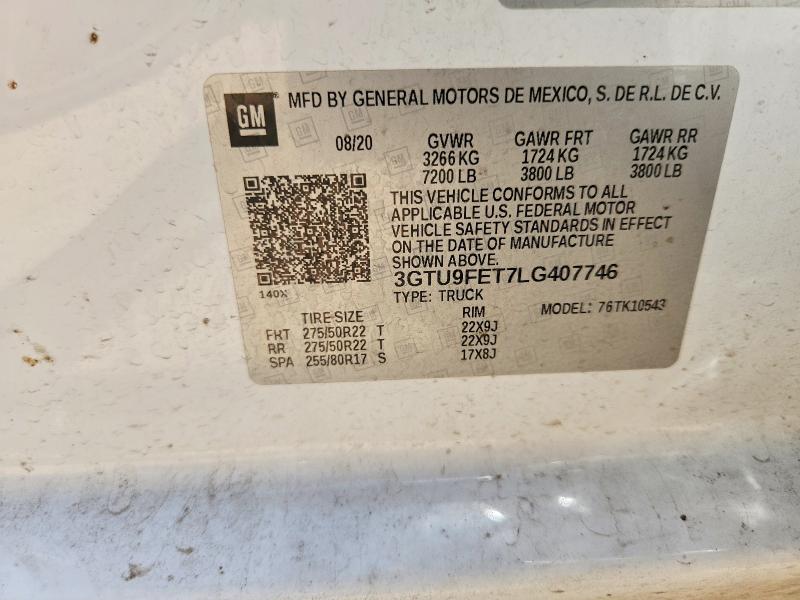 56297566 :رقم المزاد ، 3GTU9FET7LG407746 vin ، 2020 Gmc Sierra مزاد بيع