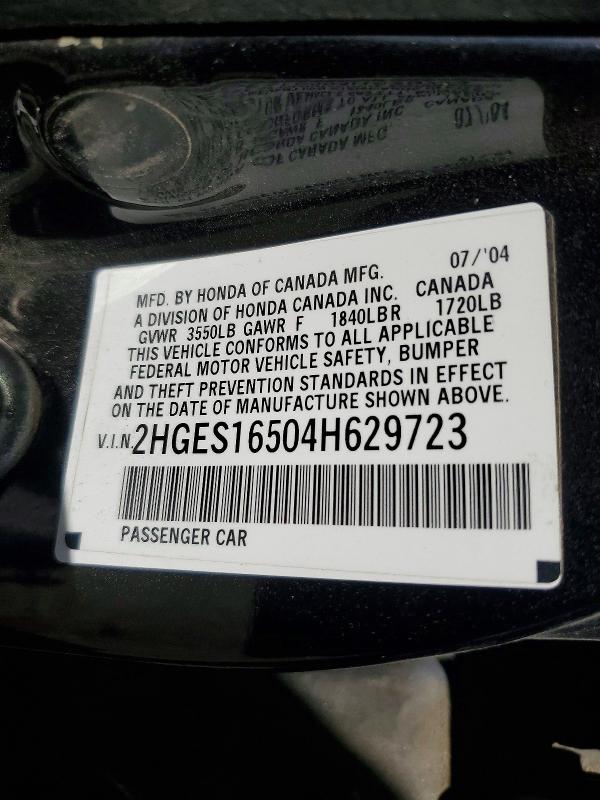 Aukcja sprzedaży 2004 Honda Civic, vin: 2HGES16504H629723, numer aukcji: 57205786