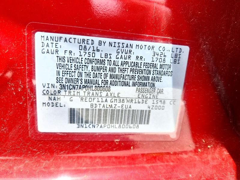 Продажа на аукционе авто 2017 Nissan Versa, vin: 3N1CN7AP0HL800608, номер лота: 56588236