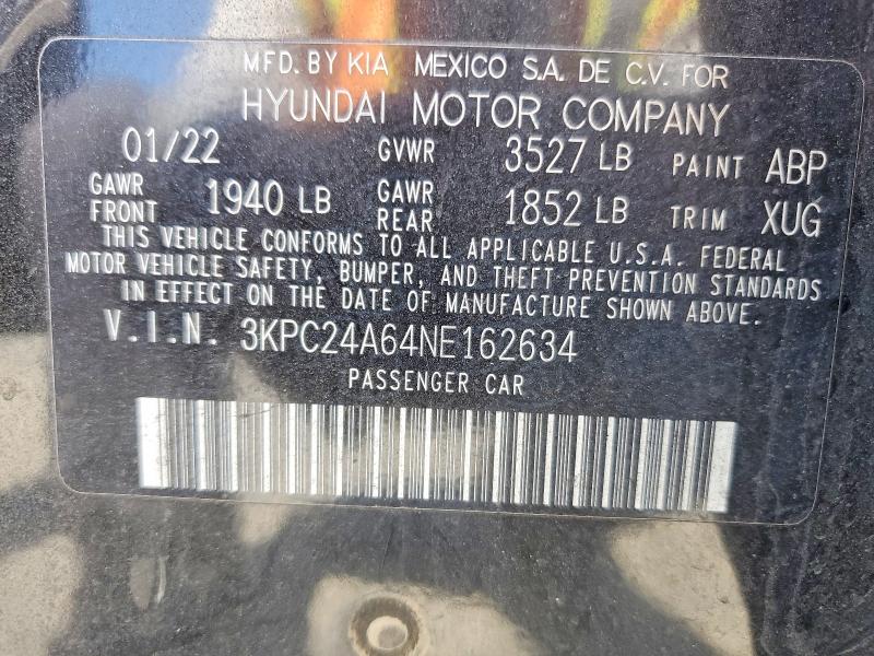 Продажа на аукционе авто 2022 Hyundai Accent, vin: 3KPC24A64NE162634, номер лота: 55646226