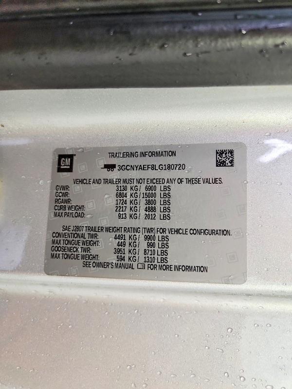 Aukcja sprzedaży 2020 Chevrolet Silverado, vin: 3GCNYAEF8LG180720, numer aukcji: 56236786