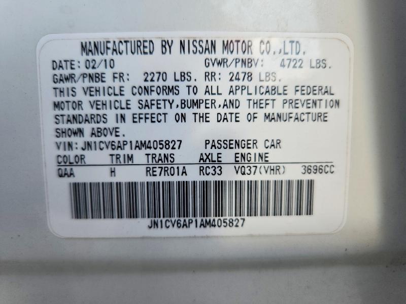57603106 :رقم المزاد ، JN1CV6AP1AM405827 vin ، 2010 Infiniti G37 Sedan مزاد بيع