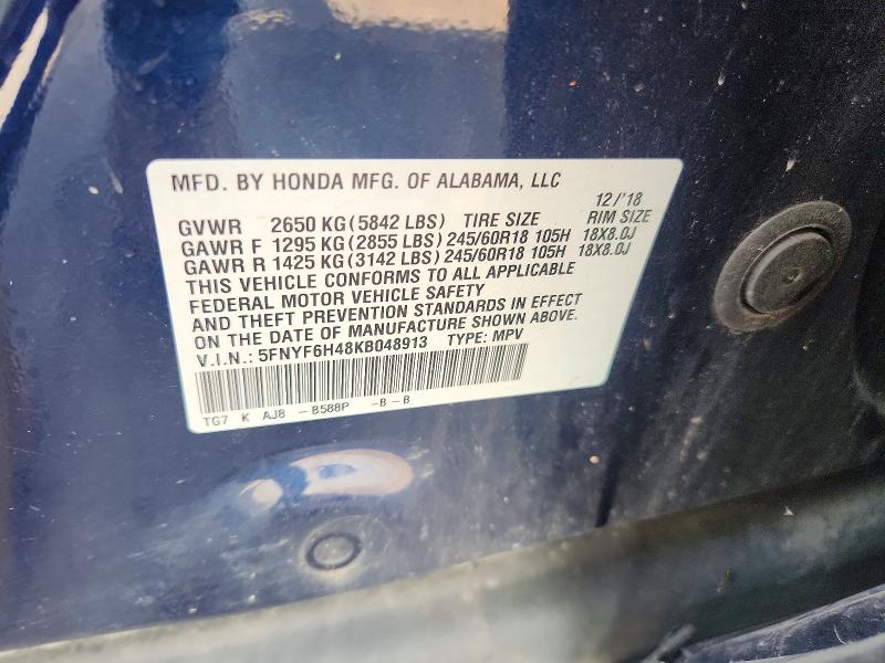 Продаж на аукціоні авто 2019 Honda Pilot, vin: 5FNYF6H48KB048913, номер лоту: 56466076