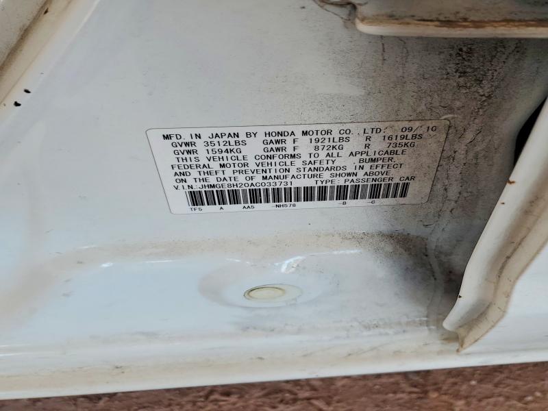 Продажа на аукционе авто 2010 Honda Fit, vin: JHMGE8H20AC033731, номер лота: 55649076
