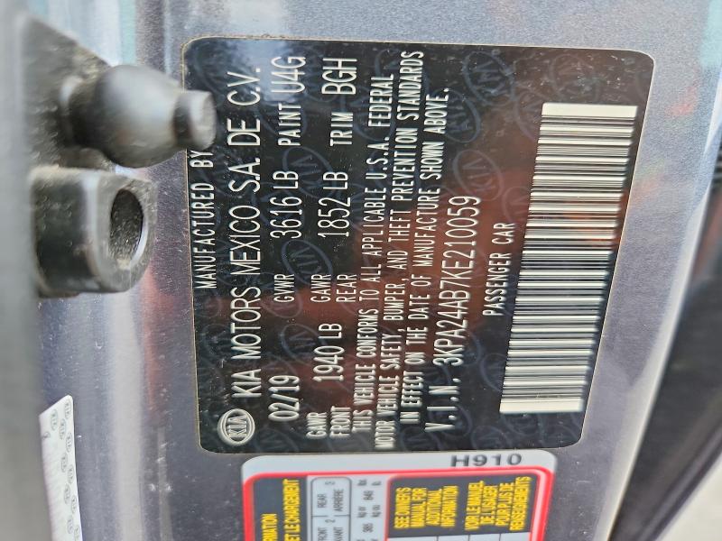 58310466 :رقم المزاد ، 3KPA24AB7KE210059 vin ، 2019 Kia Rio مزاد بيع