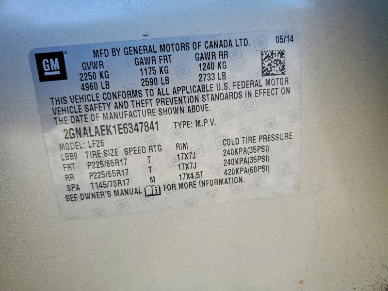 2014 Chevrolet Equinox მანქანა იყიდება აუქციონზე, vin: 2GNALAEK1E6347841, აუქციონის ნომერი: 57853836