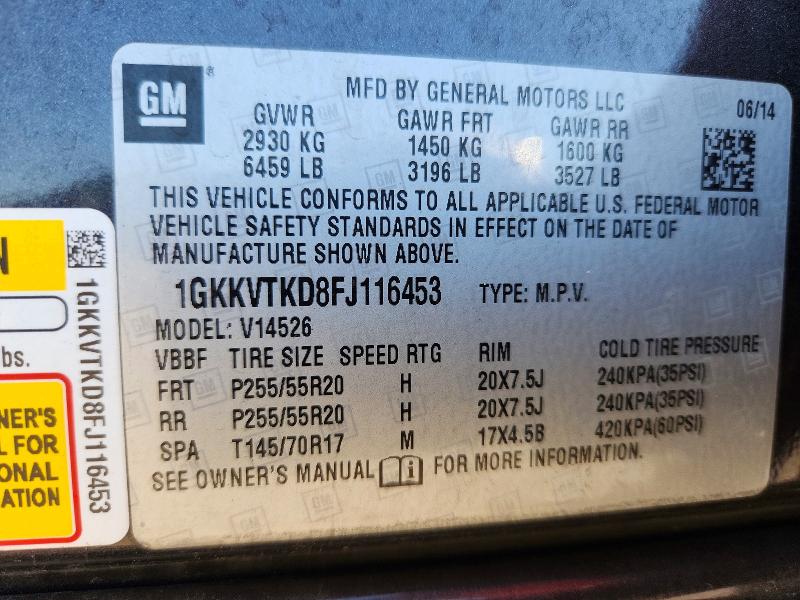 Aukcja sprzedaży 2015 Gmc Acadia, vin: 1GKKVTKD8FJ116453, numer aukcji: 54464896