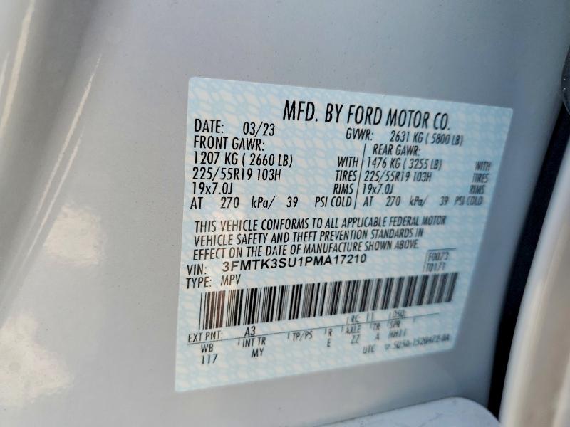2023 Ford Mustang Mach-e მანქანა იყიდება აუქციონზე, vin: 3FMTK3SU1PMA17210, აუქციონის ნომერი: 55849966