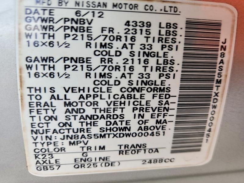 Aukcja sprzedaży 2013 Nissan Rogue, vin: JN8AS5MTXDW000451, numer aukcji: 57723256