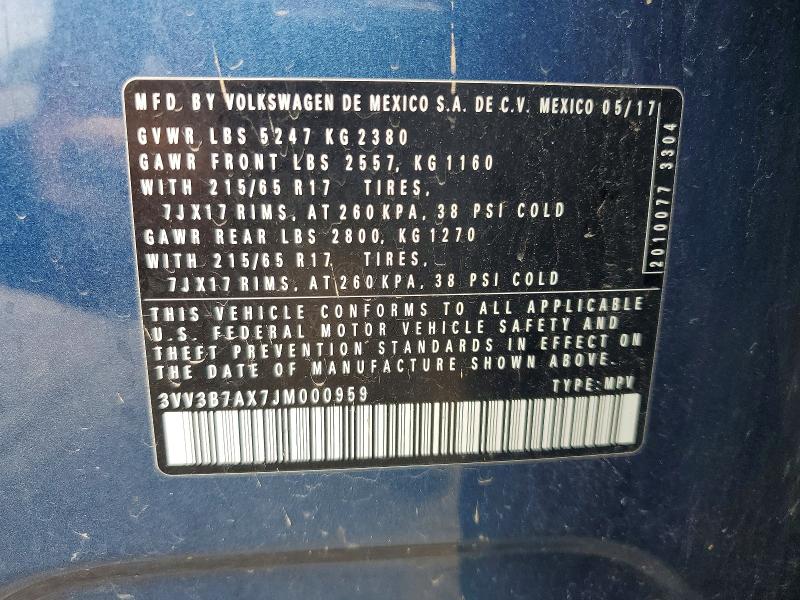 58072746 :رقم المزاد ، 3VV3B7AX7JM000959 vin ، 2018 Volkswagen Tiguan مزاد بيع