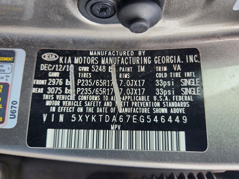 Aukcja sprzedaży 2014 Kia Sorento, vin: 5XYKTDA67EG546449, numer aukcji: 55076646