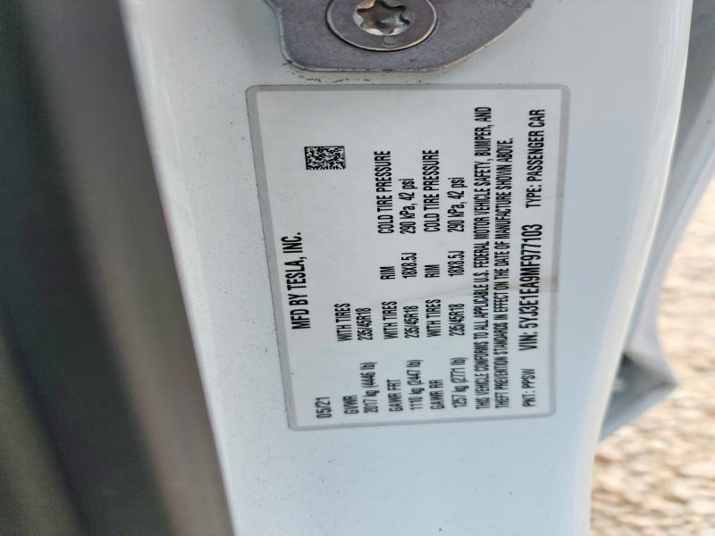 2021 Tesla Model 3 მანქანა იყიდება აუქციონზე, vin: 5YJ3E1EA9MF977103, აუქციონის ნომერი: 55622146