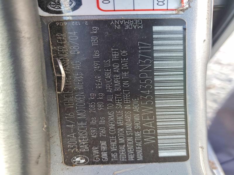2005 Bmw 330 მანქანა იყიდება აუქციონზე, vin: WBAEW53435PN37117, აუქციონის ნომერი: 54814616