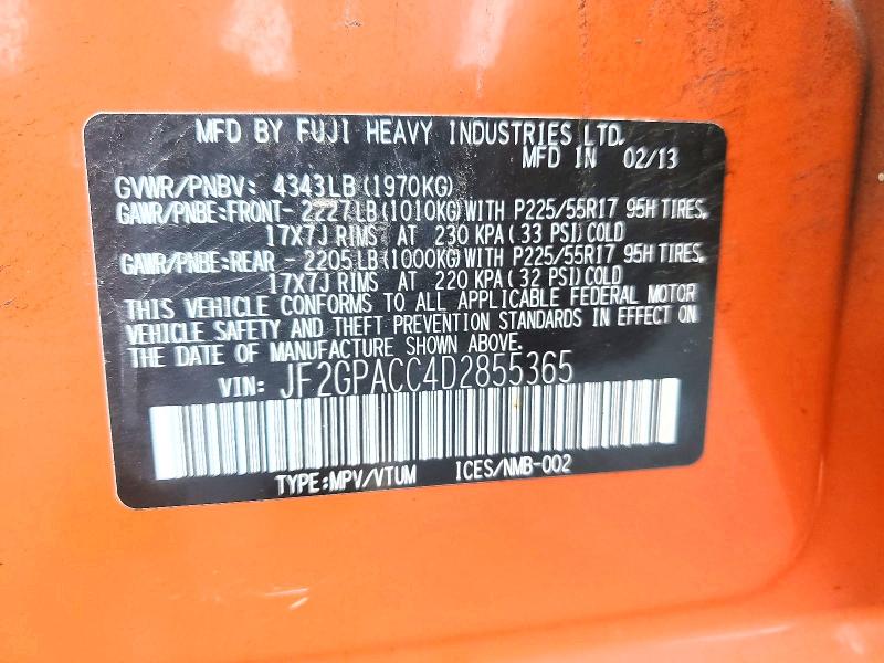 2013 Subaru Xv Crosstrek მანქანა იყიდება აუქციონზე, vin: JF2GPACC4D2855365, აუქციონის ნომერი: 58214886