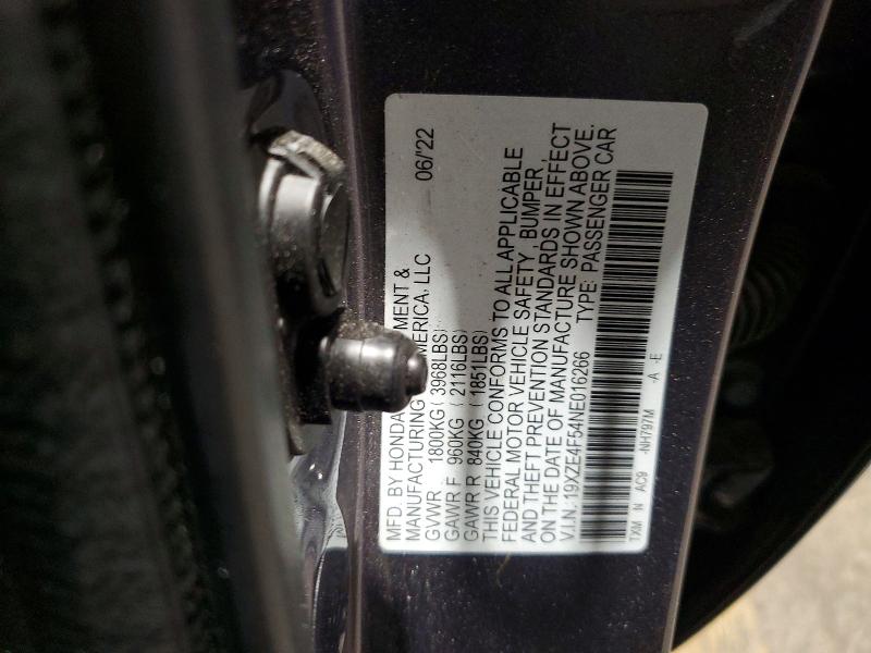 2022 Honda Insight მანქანა იყიდება აუქციონზე, vin: 19XZE4F54NE016266, აუქციონის ნომერი: 57048656