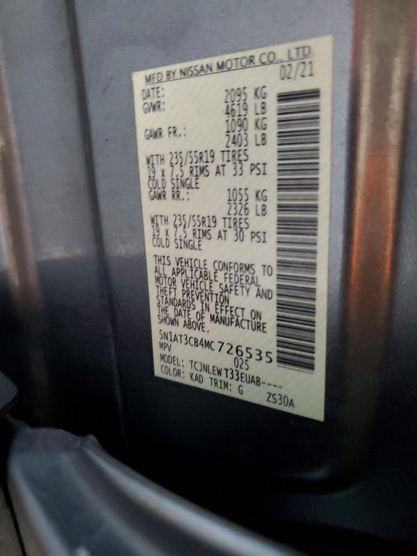 58814866 :رقم المزاد ، 5N1AT3CB4MC726535 vin ، 2021 Nissan Rogue مزاد بيع