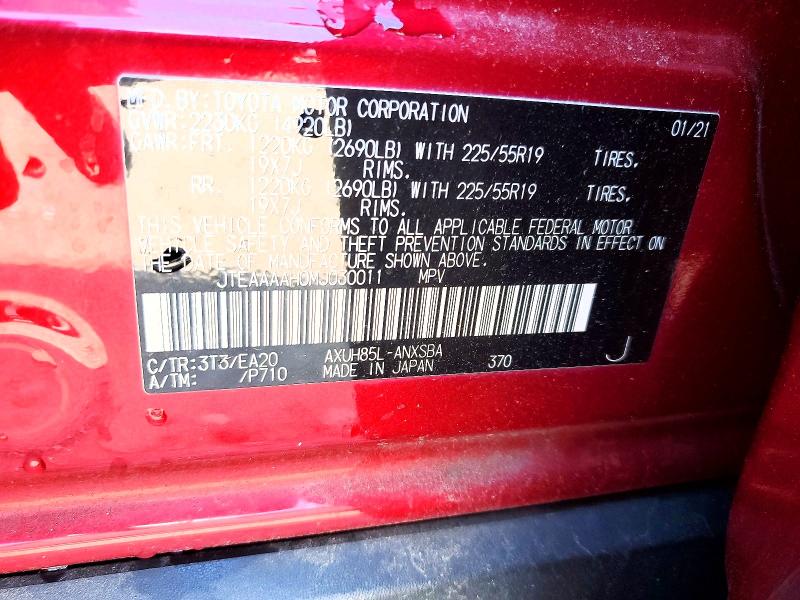 Aukcja sprzedaży 2021 Toyota Venza, vin: JTEAAAAH0MJ030011, numer aukcji: 57895626