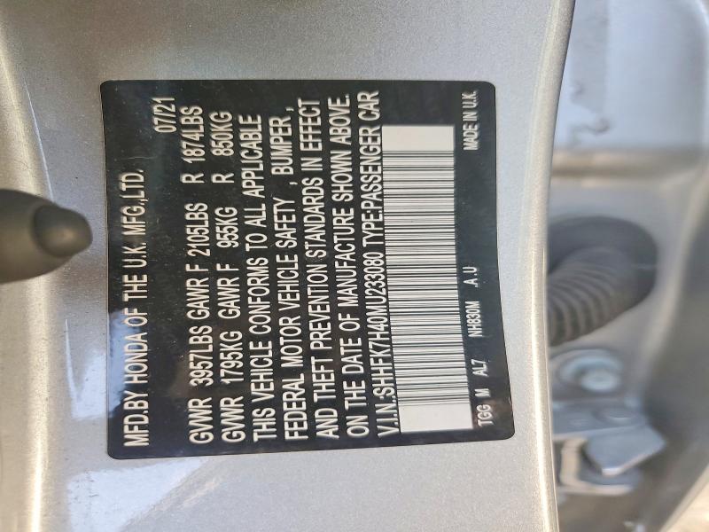 Aukcja sprzedaży 2021 Honda Civic, vin: SHHFK7H40MU233080, numer aukcji: 59237086
