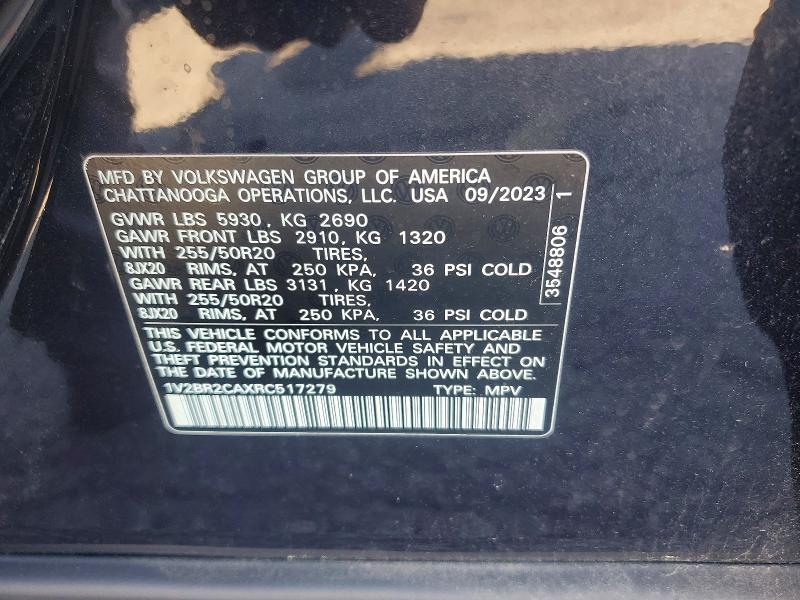 2024 Volkswagen Atlas მანქანა იყიდება აუქციონზე, vin: 1V2BR2CAXRC517279, აუქციონის ნომერი: 57466856