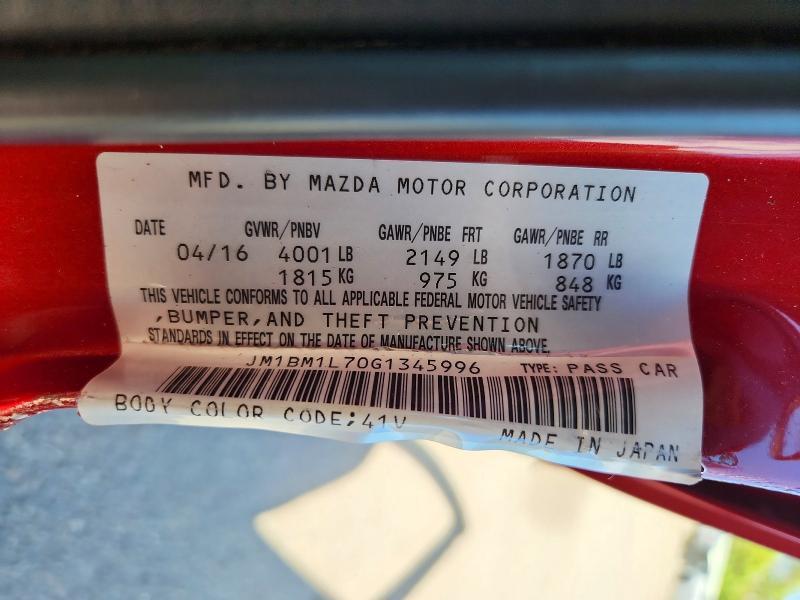 Aukcja sprzedaży 2016 Mazda 3, vin: JM1BM1L70G1345996, numer aukcji: 57522586