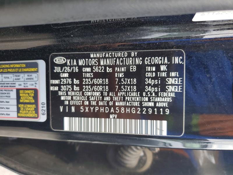 Продаж на аукціоні авто 2017 Kia Sorento, vin: 5XYPHDA58HG229119, номер лоту: 58382536