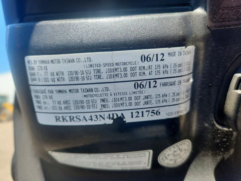 Auction sale of the 2013 Yamaha Yw50, vin: RKRSA43N4DA121756, lot number: 55593946