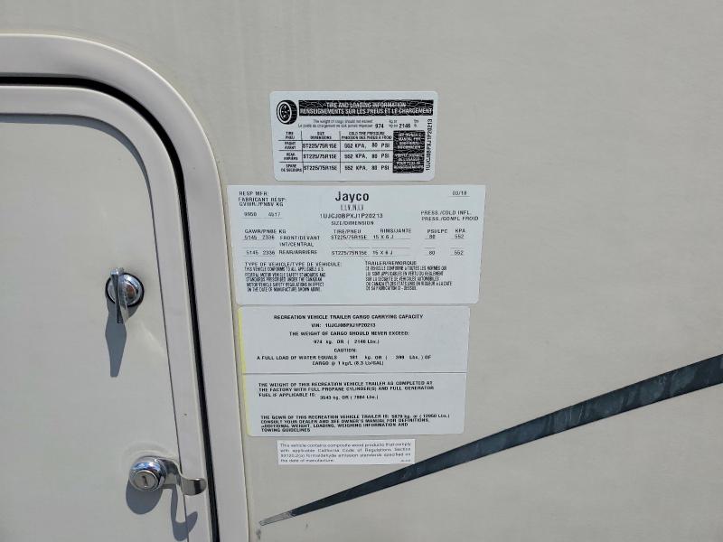 57115776 :رقم المزاد ، 1UJCJ0BPXJ1P20213 vin ، 2018 Jay Recreational Vehicle (rv) مزاد بيع