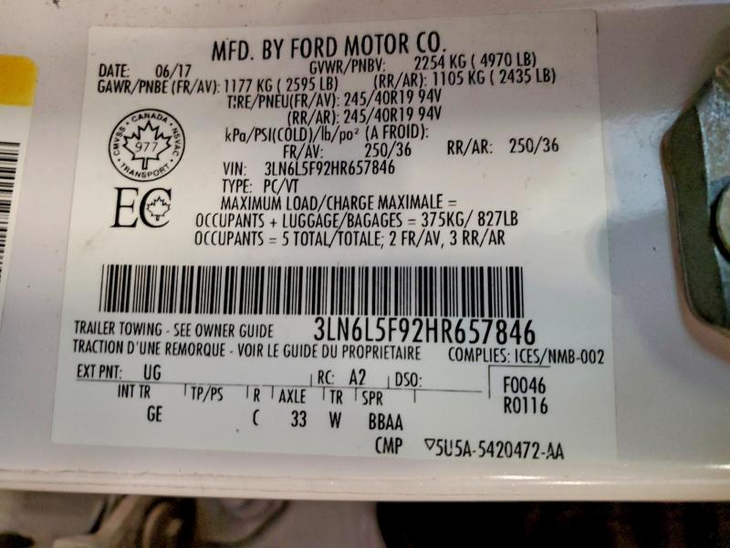 Aukcja sprzedaży 2017 Lincoln Mkz, vin: 3LN6L5F92HR657846, numer aukcji: 58740966