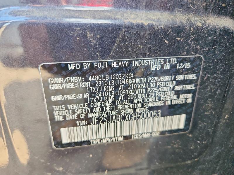 Продажа на аукционе авто 2016 Subaru Forester, vin: JF2SJABCXGH500053, номер лота: 56640536