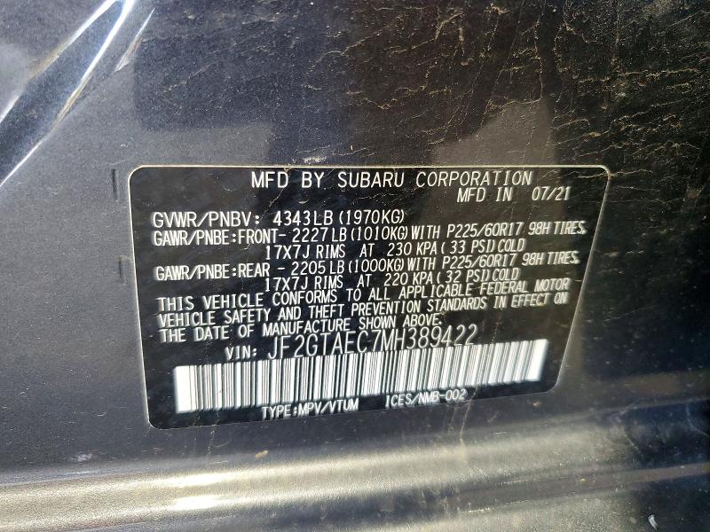 Продажа на аукционе авто 2021 Subaru Crosstrek, vin: JF2GTAEC7MH389422, номер лота: 58534116