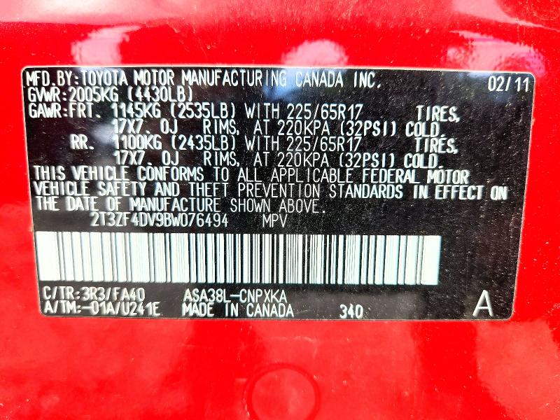 57721546 :رقم المزاد ، 2T3ZF4DV9BW076494 vin ، 2011 Toyota Rav4 مزاد بيع