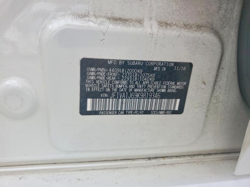 56119006 :رقم المزاد ، JF1VA1J69K9819346 vin ، 2019 Subaru Wrx مزاد بيع