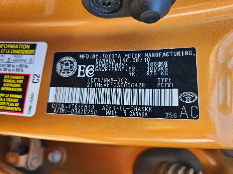 Продаж на аукціоні авто 2010 Toyota Corolla Matrix, vin: 2T1ME4EE3AC006428, номер лоту: 56418146