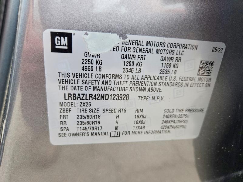 Aukcja sprzedaży 2022 Buick Envision, vin: LRBAZLR42ND123928, numer aukcji: 54410406