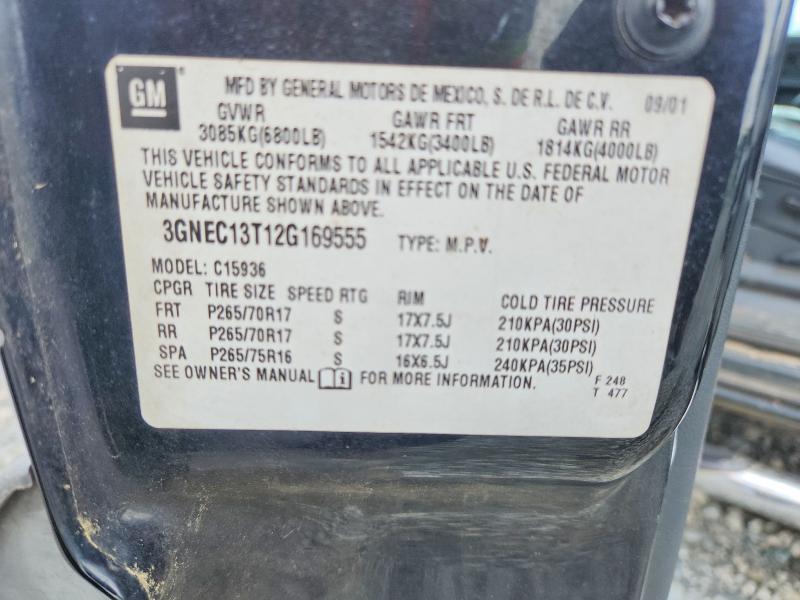 2002 Chevrolet Avalanche მანქანა იყიდება აუქციონზე, vin: 3GNEC13T12G169555, აუქციონის ნომერი: 55705246