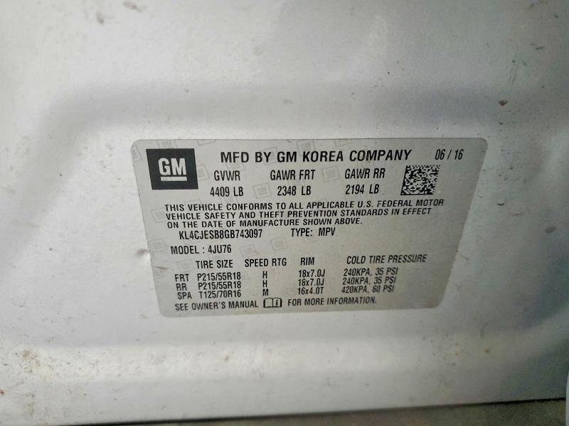 Aukcja sprzedaży 2016 Buick Encore, vin: KL4CJESB8GB743097, numer aukcji: 58888726