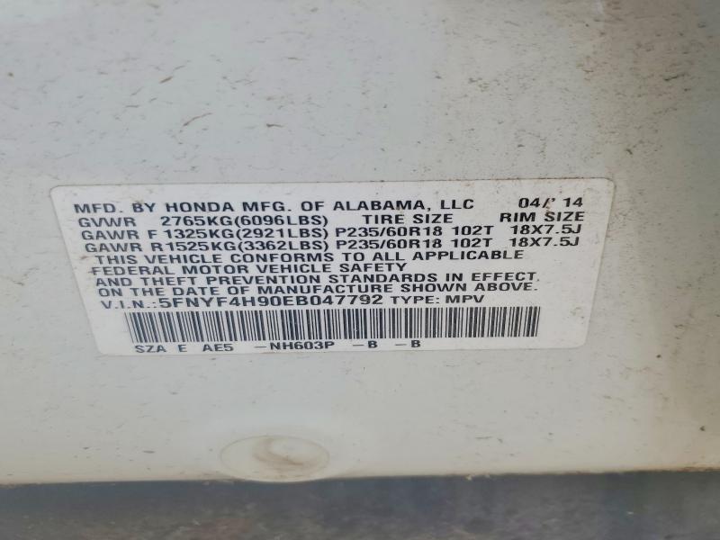 56141196 :رقم المزاد ، 5FNYF4H90EB047792 vin ، 2014 Honda Pilot مزاد بيع