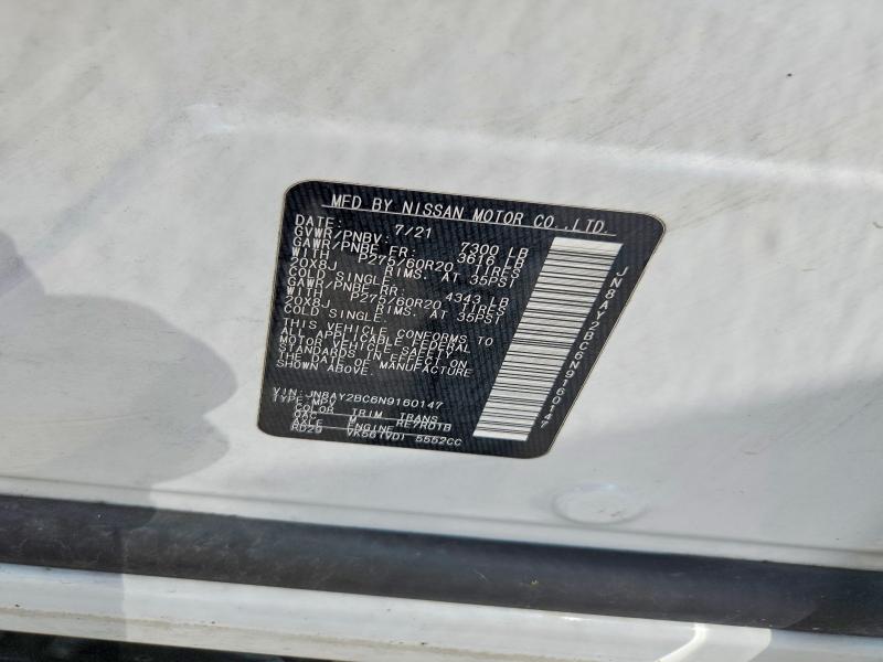 2022 Nissan Armada მანქანა იყიდება აუქციონზე, vin: JN8AY2BC6N9160147, აუქციონის ნომერი: 56659136