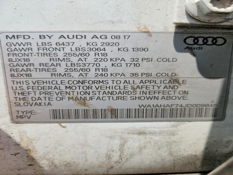 Aukcja sprzedaży 2018 Audi Q7, vin: WA1AHAF74JD009845, numer aukcji: 56607766