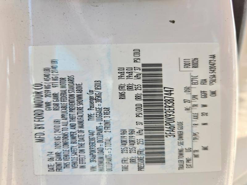 56755866 :رقم المزاد ، 3FA6P0K93ER387447 vin ، 2014 Ford Fusion مزاد بيع