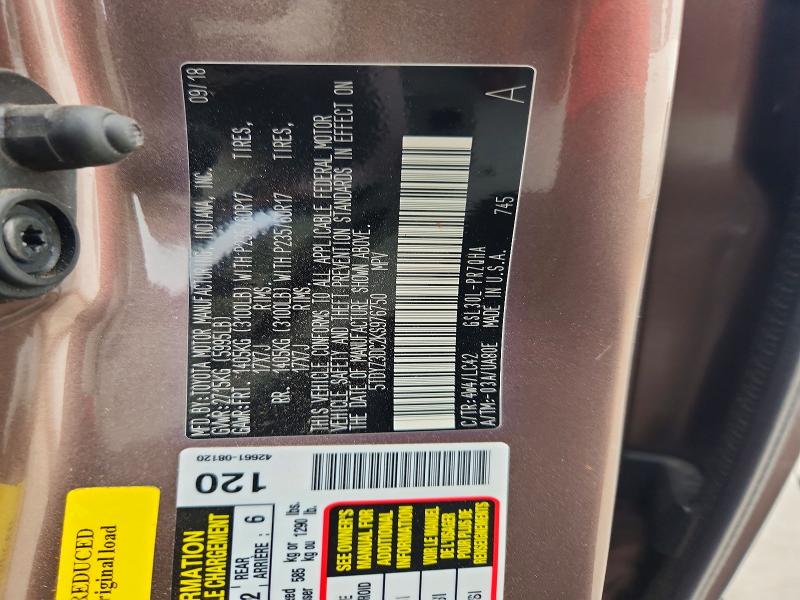 Aukcja sprzedaży 2019 Toyota Sienna, vin: 5TDYZ3DC2KS976750, numer aukcji: 41635136