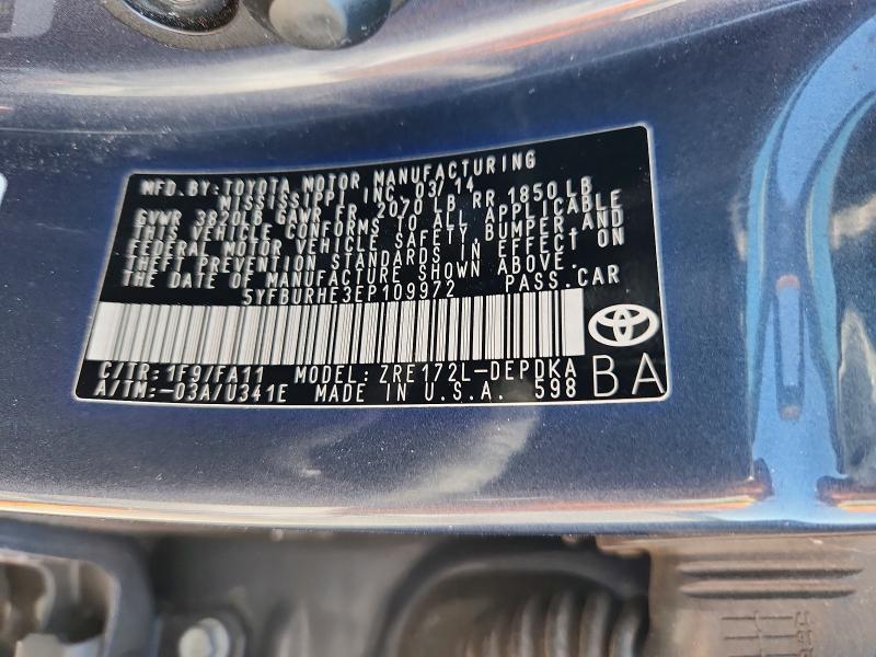 Aukcja sprzedaży 2014 Toyota Corolla, vin: 5YFBURHE3EP109972, numer aukcji: 85791645