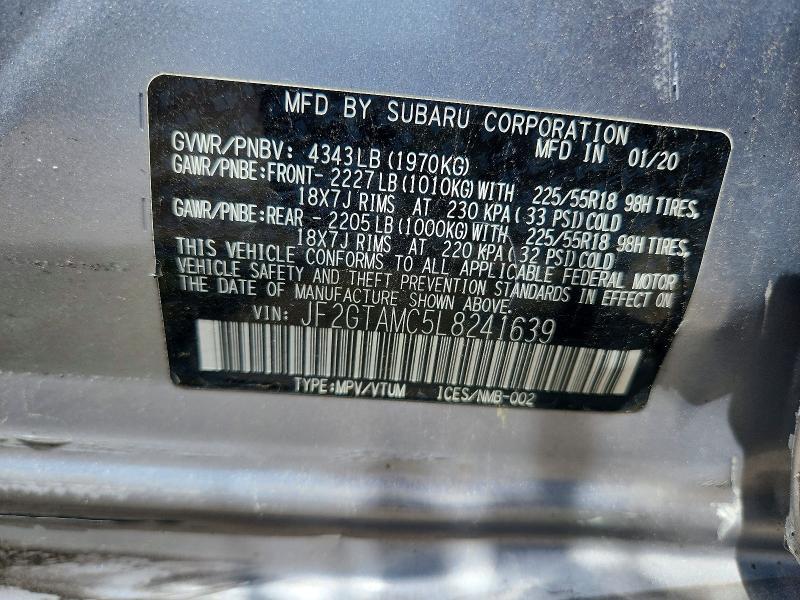 2020 Subaru Crosstrek მანქანა იყიდება აუქციონზე, vin: JF2GTAMC5L8241639, აუქციონის ნომერი: 55508396