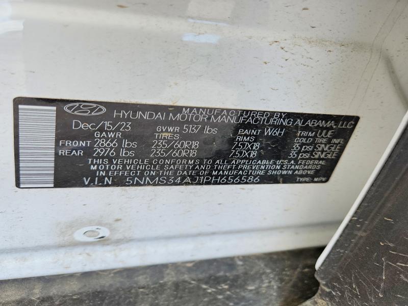 2023 Hyundai Santa Fe მანქანა იყიდება აუქციონზე, vin: 5NMS34AJ1PH656586, აუქციონის ნომერი: 56636366