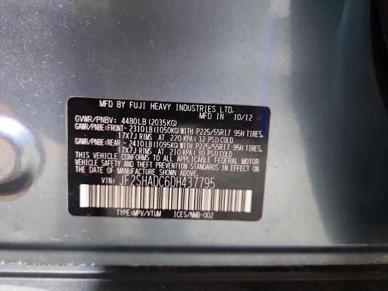 58808226 :رقم المزاد ، JF2SHADC6DH437795 vin ، 2013 Subaru Forester مزاد بيع