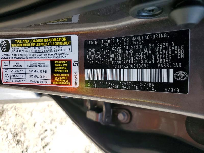 Продажа на аукционе авто 2024 Toyota Camry, vin: 4T1C11AK2RU918883, номер лота: 54911236