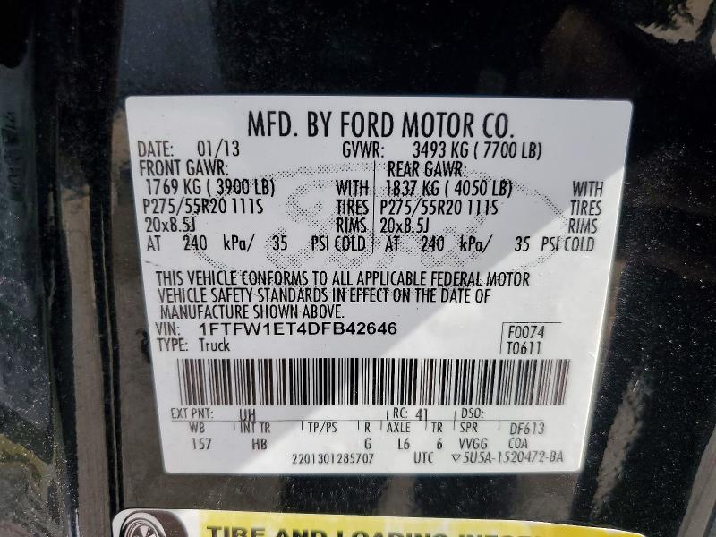2013 Ford F150 მანქანა იყიდება აუქციონზე, vin: 1FTFW1ET4DFB42646, აუქციონის ნომერი: 58274356