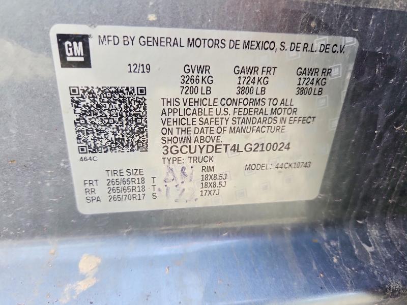 Продажа на аукционе авто 2020 Chevrolet Silverado, vin: 3GCUYDET4LG210024, номер лота: 58450256